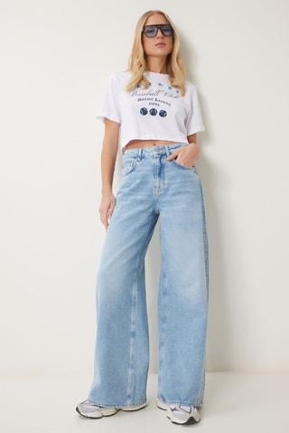 Jean wide legs taille haute - Bleu clair