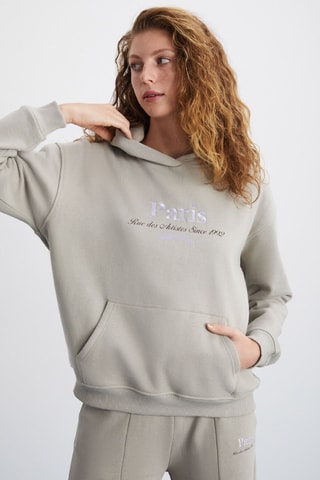 Sweat regular com capuz - Bege
