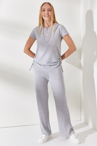 Top et pantalon palazzo - Gris clair