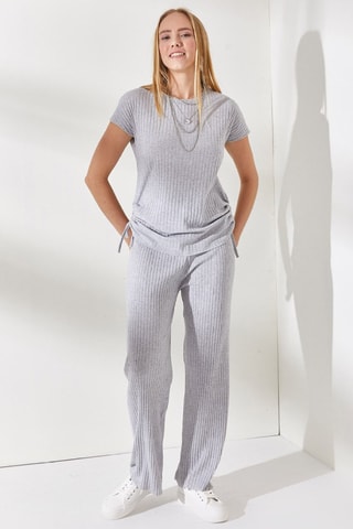 Top et pantalon palazzo - Gris clair