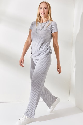 Top et pantalon palazzo - Gris clair