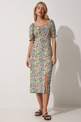 Vestido midi - Amarelo e preto