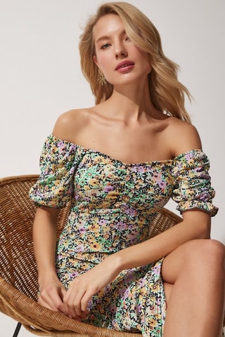 Vestido midi - Amarelo e preto