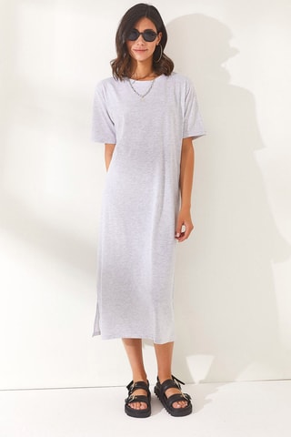 Vestido comprido - Cinzento-claro mesclado
