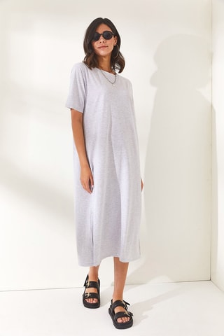Vestido comprido - Cinzento-claro mesclado
