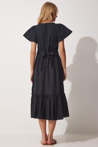 Vestido midi em linho - Preto