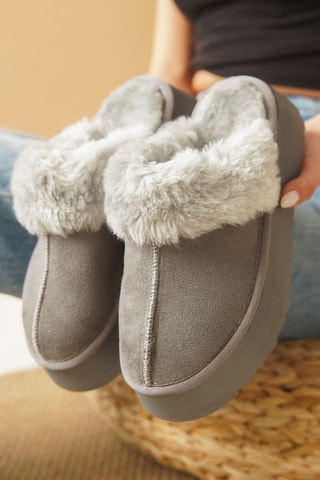 Mules forradas com plataforma - Cinzento
