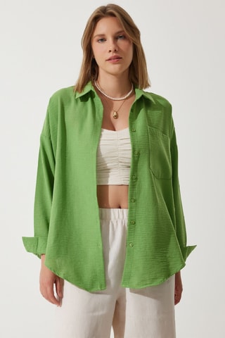 Camisa oversize em linho - Verde