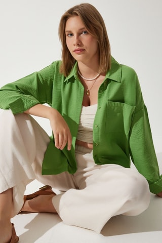 Camisa oversize em linho - Verde