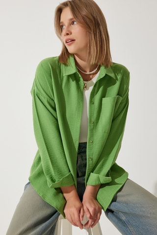Camisa oversize em linho - Verde