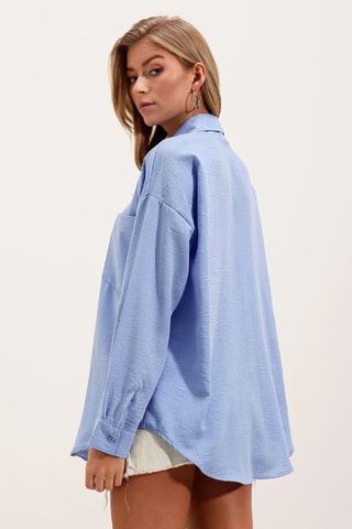 Camisa oversize em linho - Azul-claro