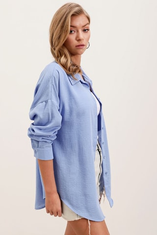 Camisa oversize em linho - Azul-claro