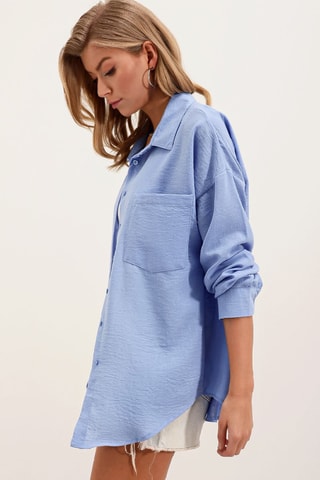 Camisa oversize em linho - Azul-claro