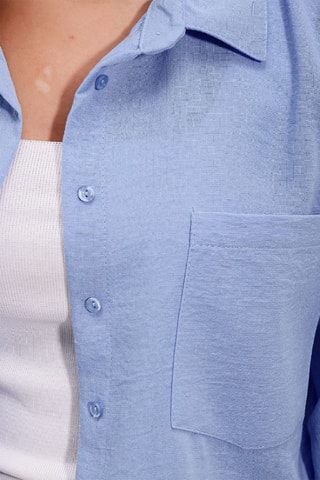 Camisa oversize em linho - Azul-claro