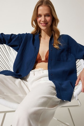 Camisa oversize - Azul-marinho