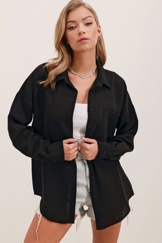 Camisa oversize em linho - Preto