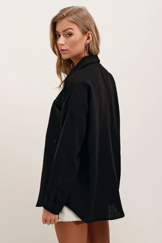 Camisa oversize em linho - Preto
