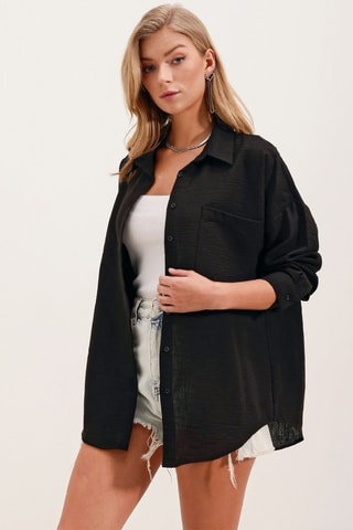 Camisa oversize em linho - Preto