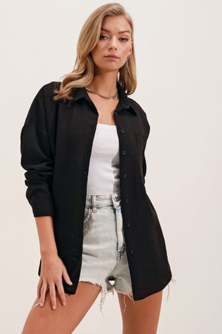 Camisa oversize em linho - Preto