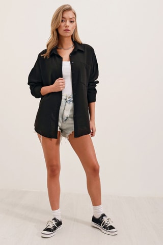 Camisa oversize em linho - Preto