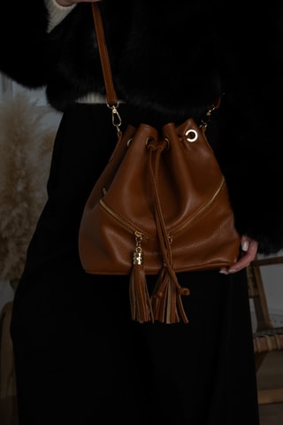 Mala bucket em couro Beth - Camel