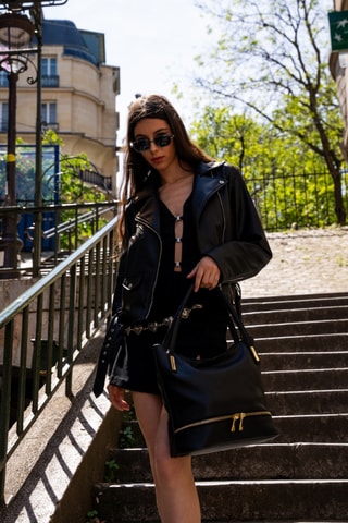 Mala em couro Sally - Preto