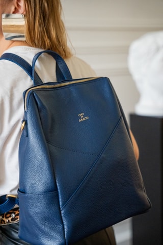 Mochila de couro Zia - Azul-marinho
