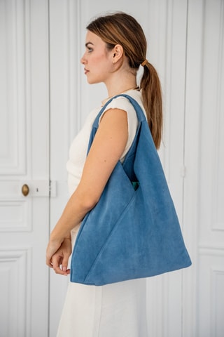 Mala shopper em nobuck Deni - Azul-marinho