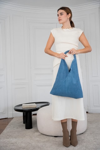 Mala shopper em nobuck Deni - Azul-marinho