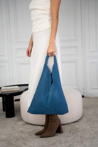 Mala shopper em nobuck Deni - Azul-marinho