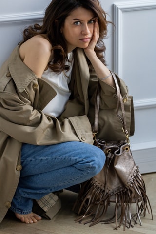 Mala bucket em couro IvonaDourado - Dourado