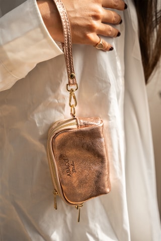 Porta-moedas em couro - Rosa e dourado