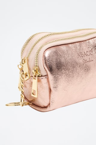 Porta-moedas em couro - Rosa e dourado