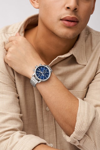 Montres à quartz en acier Rhett - Argenté et bleu foncé