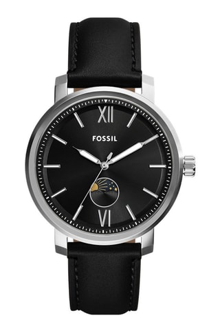 Montre à quartz en cuir - Compteur phases de la lune - Noir