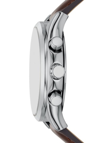 Montre à quartz en cuir - Chronographe - Marron et argenté