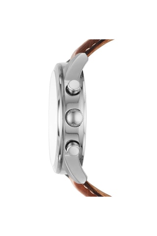 Montre à quartz en cuir Flynn - Chronographe - Marron et argenté