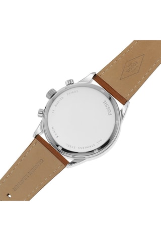 Montre à quartz en cuir Flynn - Chronographe - Marron et argenté