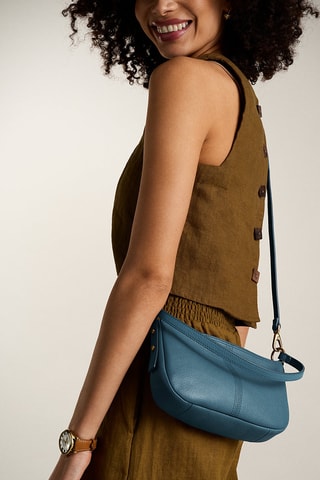 Sac porté épaule en cuir - Bleu pétrole