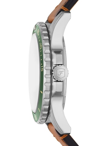Montre à quartz en cuir - Marron et vert