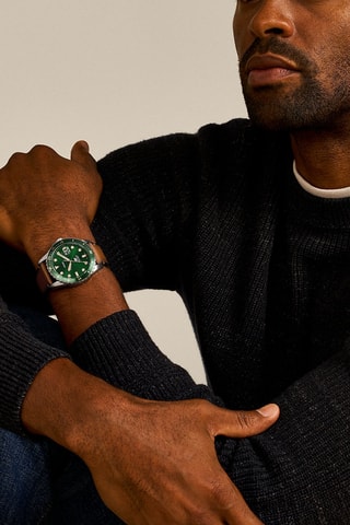 Montre à quartz en cuir - Marron et vert