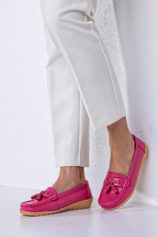 Mocassins de couro com cunha - Rosa