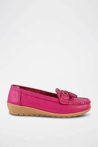 Mocassins de couro com cunha - Rosa