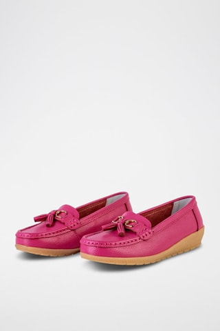 Mocassins de couro com cunha - Rosa