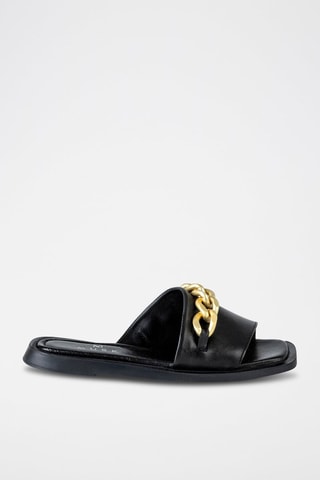 Mules em couro Preto e dourado