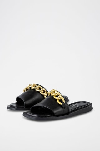 Mules em couro Preto e dourado