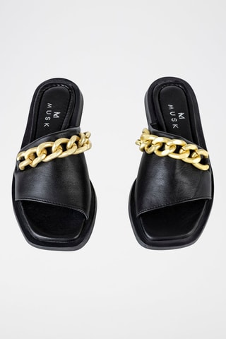 Mules em couro Preto e dourado