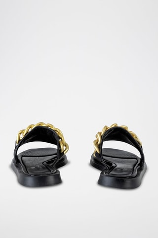 Mules em couro Preto e dourado