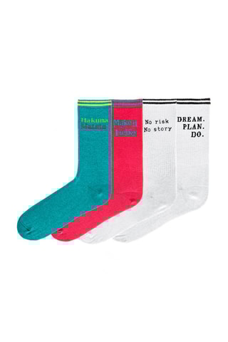 4 pares de meias - Branco e fúcsia
