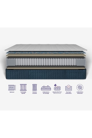 Cama com arrumação com cabeceira Emma e colchão híbrido espuma de memória de forma com molas premium Jade